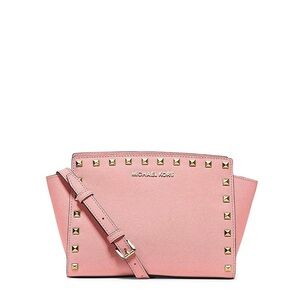 Michael Kors Selma Studded Pale Pink Saffiano Medium Messenger Bag Purse
